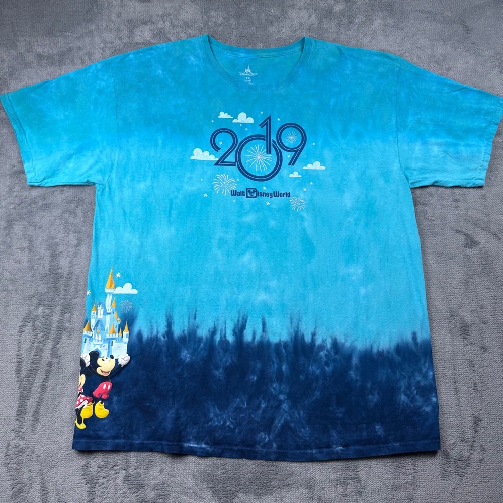 Disney Parks Walt Disney World 2019 Tie Dye T-Shirt Mens 2XL Blue Mickey Mouse